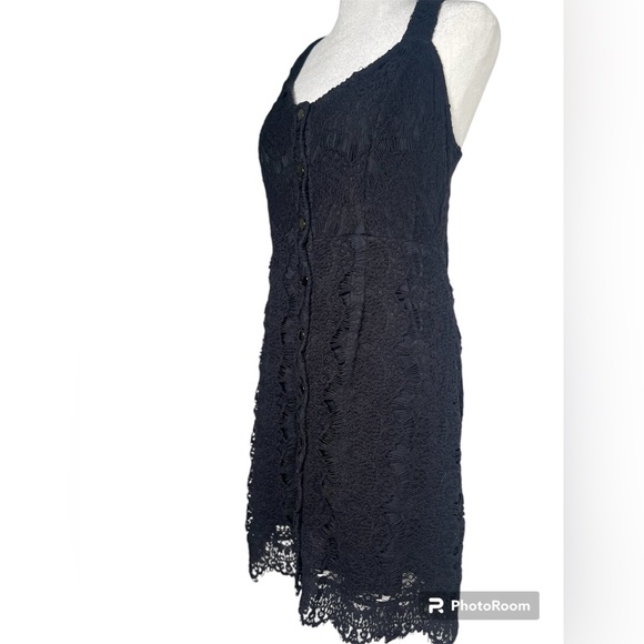 Free People Intimately Black Lace Slip Mini Snap Front Dress - Picture 2 of 8